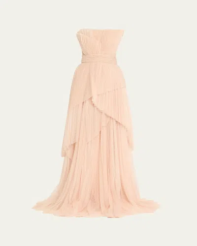 Atelier Prabal Gurung Carrie Strapless Pleated Point D'esprit Gown In Nude
