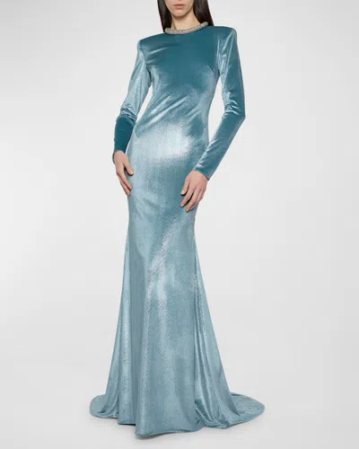 prabal gurung blue dress Prabal Gurung Burnout Velvet Midi Button Detail Dress Size 6