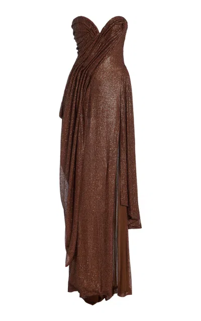 Atelier Prabal Gurung Crystal-embellished Tulle Gown In Brown