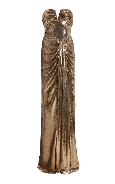 Atelier Prabal Gurung Draped Stretch Sequined Gown In Gold