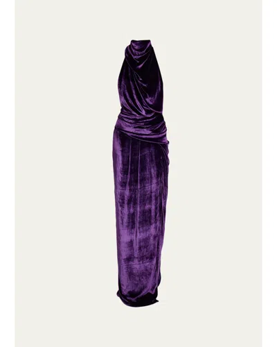 Atelier Prabal Gurung Draped Velvet Halter Dress In Purple