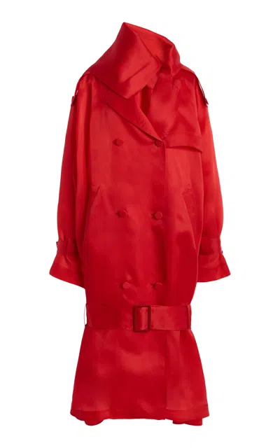 Atelier Prabal Gurung Drop-waist Satin-faced Organza Trench Coat In Red