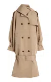 Atelier Prabal Gurung Drop-waist Silk-faille Trench Coat In Brown