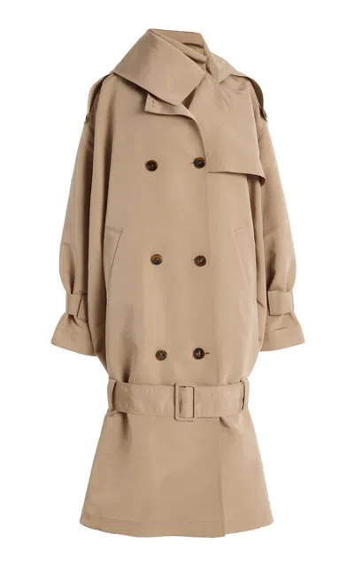 Atelier Prabal Gurung Drop-waist Silk-faille Trench Coat In Brown
