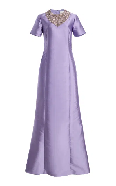 Atelier Prabal Gurung Embellished-neck Mikado Gown In Purple