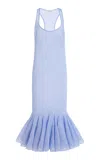 Atelier Prabal Gurung Embossed Sheer Cloque Midi Dress In Blue