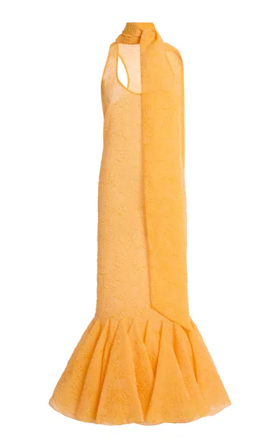 Atelier Prabal Gurung Embossed Sheer Cloque Midi Dress In Yellow