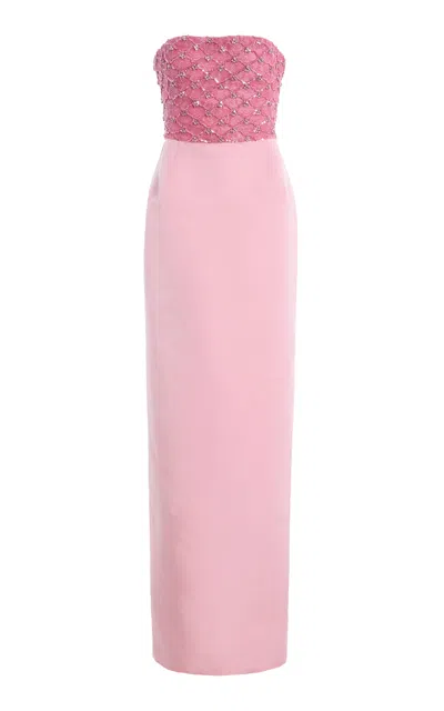 Atelier Prabal Gurung Embroidered Faille Strapless Column Gown In Pink