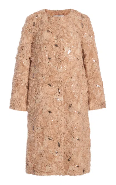 Atelier Prabal Gurung Embroidered Organza Car Coat In Orange