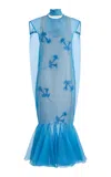 Atelier Prabal Gurung Embroidered Silk-organza Midi Dress In Blue