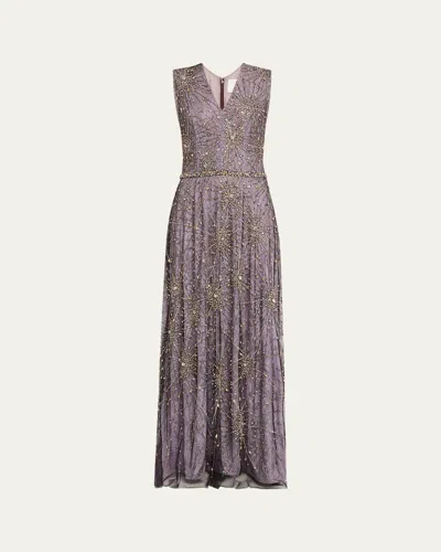 Atelier Prabal Gurung Emily Starburst Beaded Gown In Purpleindigomulti
