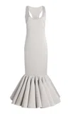 Atelier Prabal Gurung Flared-hem Double-faced Satin Midi Dress In Gray