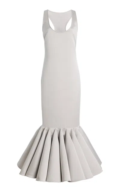 Atelier Prabal Gurung Flared-hem Double-faced Satin Midi Dress In Gray