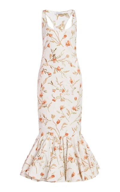 Atelier Prabal Gurung Floral Jacquard Midi Dress In Neutral