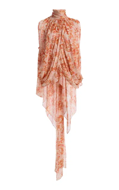 Atelier Prabal Gurung Floral Print Silk Chiffon Hand-draped Blouse In Multi