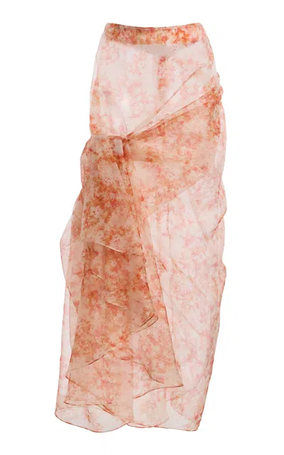 Atelier Prabal Gurung Floral Print Silk Organza Hand-draped Sari Skirt In Multi