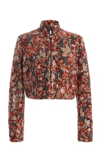 Atelier Prabal Gurung Floral Sequin Embroidered Tulle Cropped Bolero In Multi