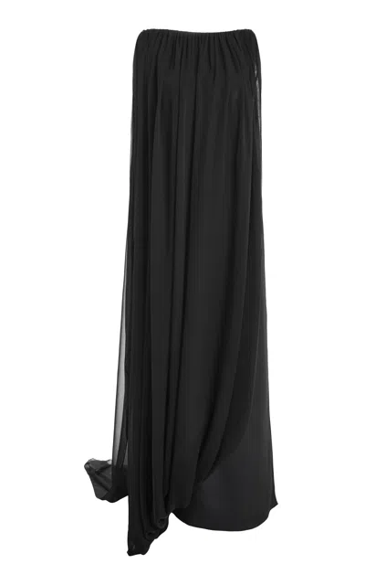 Atelier Prabal Gurung Four-ply Silk Crepe And Silk Chiffon Hand-draped Open-back Sari Dress In Black