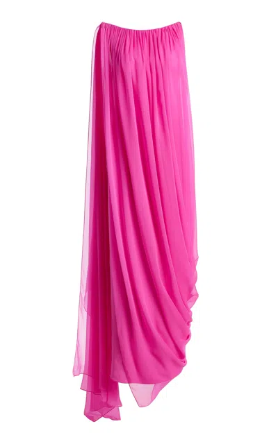 Atelier Prabal Gurung Four-ply Silk Crepe And Silk Chiffon Hand-draped Open-back Sari Dress In Pink