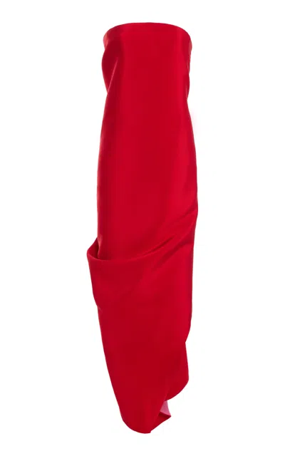 Atelier Prabal Gurung Four-ply Silk Crepe Hand-draped Back-knotted Sari Dress In Red