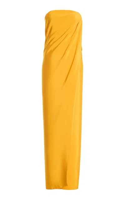Atelier Prabal Gurung Four-ply Silk Crepe Hand-draped Knotted-bustier Dress In Yellow