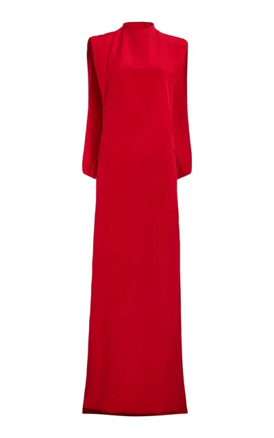Atelier Prabal Gurung Four-ply Silk Crepe Mock-neck Open Cocoon Column Dress In Red