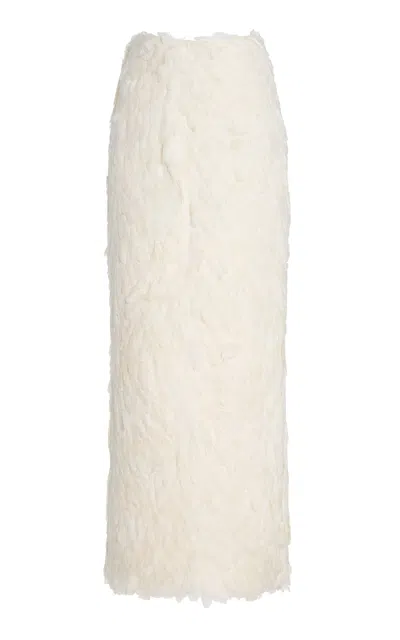 Atelier Prabal Gurung Hand-feathered Midi Skirt In White