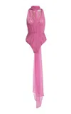 Atelier Prabal Gurung Hand-pleated Silk-chiffon Bodysuit In Pink