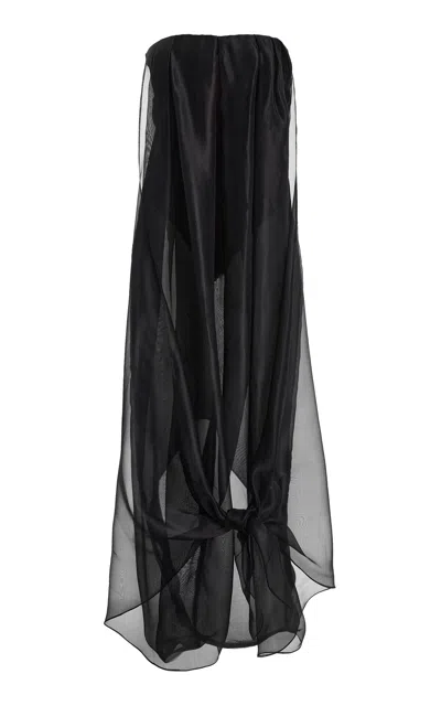 Atelier Prabal Gurung Hand-draped Layered-pleat Dress With Knotted Back In Black