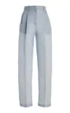 Atelier Prabal Gurung High-rise Satin-faced Organza Straight-leg Pants In Blue