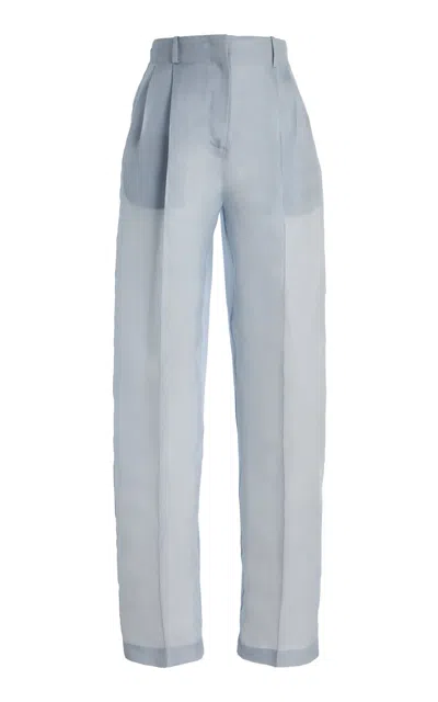 Atelier Prabal Gurung High-rise Satin-faced Organza Straight-leg Pants In Blue