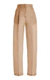 Atelier Prabal Gurung High-rise Satin-faced Organza Straight-leg Pants In Brown