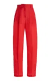 Atelier Prabal Gurung High-rise Satin-faced Organza Straight-leg Pants In Red