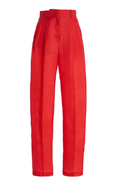 Atelier Prabal Gurung High-rise Satin-faced Organza Straight-leg Pants In Red