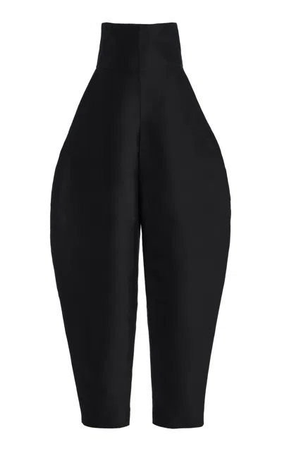 Atelier Prabal Gurung High-rise Silk-wool Barrel-leg Pants In Black