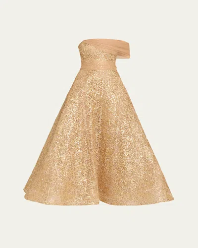Atelier Prabal Gurung Jo Off-shoulder Sequined Gown In Gold