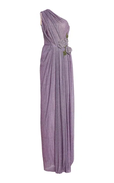 Atelier Prabal Gurung One-shoulder Crystal-embellished Tulle Gown In Purple