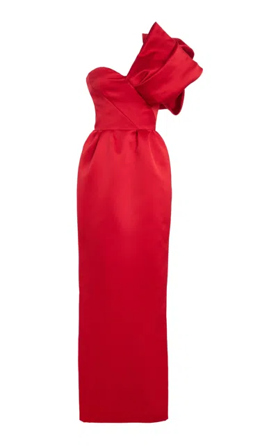 Atelier Prabal Gurung One-shoulder Satin Gown In Red