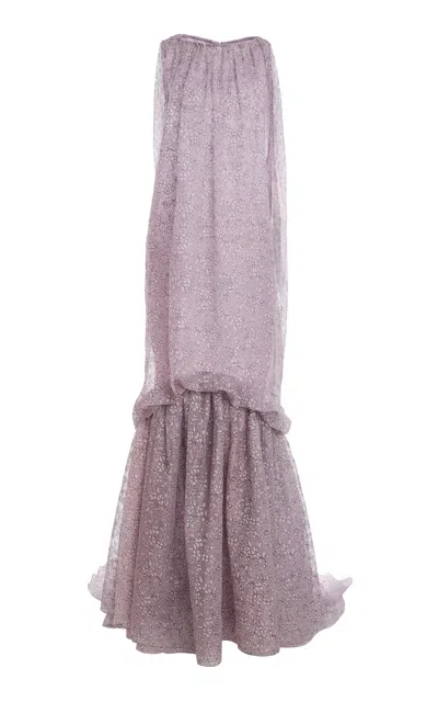 Atelier Prabal Gurung Open-weave Floral Silk Gazaar Cocoon Tie Gown In Purple