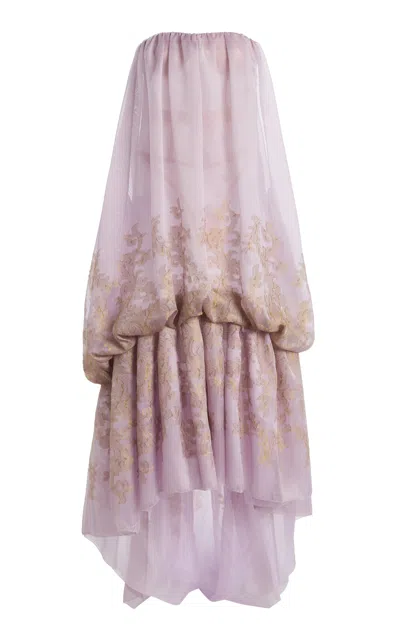 Atelier Prabal Gurung Open-weave Silk Gazaar And Fil Coupé Strapless Cocoon Dress In Purple