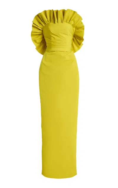 Atelier Prabal Gurung Ruffled Faille Column Gown In Yellow