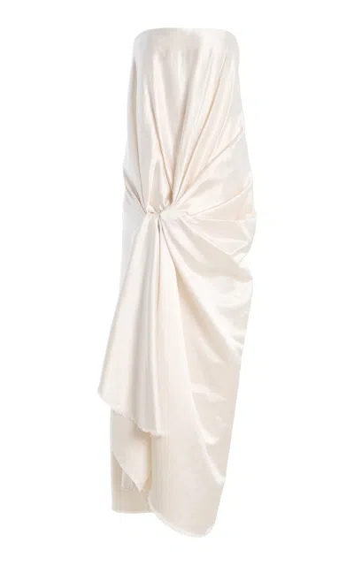 Atelier Prabal Gurung Satin-faced Cotton Shantung Hand-draped Knotted Sari Dress In Neutral
