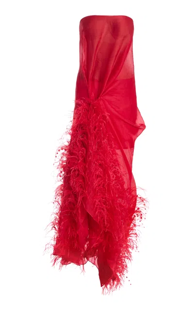 Atelier Prabal Gurung Satin-faced Silk Organza Hand-draped Knotted Sari Dress In Red