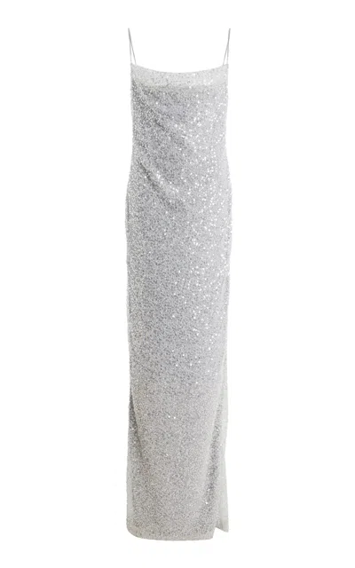 Atelier Prabal Gurung Sequin Cowl Neck Slip Dress In Silver
