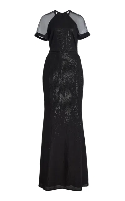 Atelier Prabal Gurung Sequined Georgette T-shirt Gown In Black