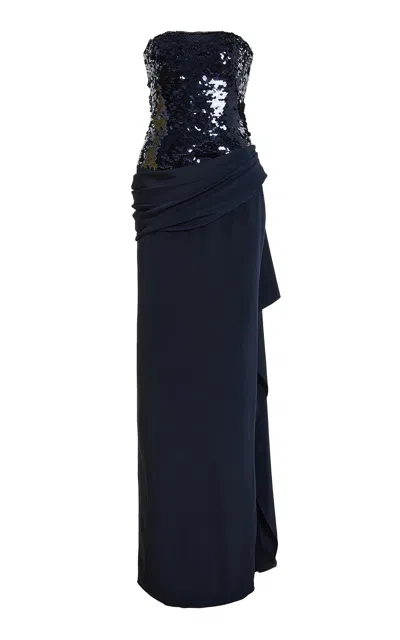 Atelier Prabal Gurung Sequined Silk Crepe Gown In Blue