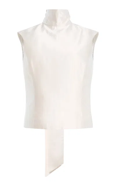 Atelier Prabal Gurung Shantung Back Bow Neck Tie Top In White