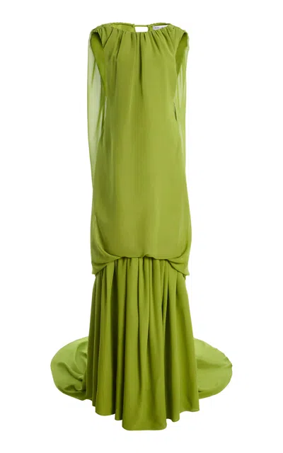 Atelier Prabal Gurung Silk Chiffon Cocoon Tie Gown Lined With Henna Green Silk Organza