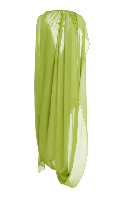 Atelier Prabal Gurung Silk Chiffon Hand-draped Open Back Sari Dress In Green