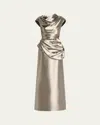 Atelier Prabal Gurung Sophia Draped Liquid Metallic Silk Column Gown In Metallic
